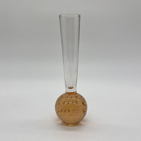 Pink Amber Controlled Bubble‎ Bud 6" Glass Vase MCM Vintage Retro - Picture 1 of 5